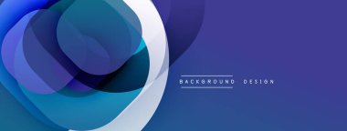 Soyut mavi tasarım, üst üste binen daireler oluşturarak dinamik görsel efekt yaratır. Gradyan gölgeler derinliği arttırır, modern estetik.