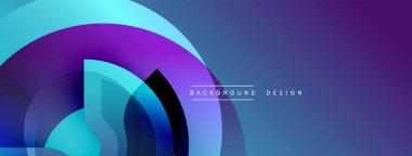 Soyut tasarım, üst üste binen daireler, canlı maviler, morlar. Modern estetik, gradyan etkisi derinlik yaratır, görsel cazibe yaratır.
