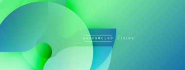 Soyut eğimler, üst üste binen daireler modern görseller yaratır. Teal, yeşil renkler kompozisyona hakim. Minimalist tasarım taze, dinamik hissettiriyor.