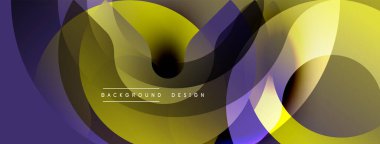 Soyut sıvı şekilleri örtüşür, dinamik sarı, mor renkler yaratır. Arkaplan, pankart ve sunumlar için modern tasarım ögesi.