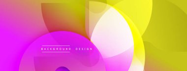 Soyut, enerjik bir arkaplan. Üst üste binen şekiller dinamik görsel efekt yaratır. Pembe, sarı, turuncu renkler kompozisyona hakim. Modern tasarım ögesi.