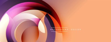 Soyut tasarım özellikleri üst üste binen daireler, gradyanlar. Turuncu, mor renkler dinamik görsel efekt yaratır. Modern arkaplan ögesi.