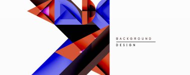 Soyut geometrik şekiller örtüşür, dinamik bileşim yaratır. Kırmızı, siyah, mavi renkler tasarımda baskın. Minimalist tarz, modern estetik, temiz çizgiler görsel ilgi sunar.