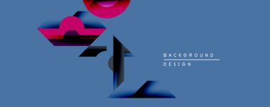 Soyut geometrik şekiller örtüşür, dinamik bileşim yaratır. Pembe, siyah, mavi renkler tasarımda baskın. Minimalist estetik modern arka planlara uyuyor.