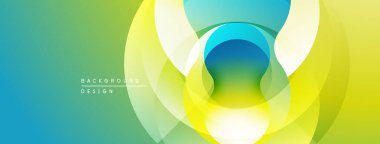 Soyut renkli tasarım. Üst üste binen daireler dinamik görsel efekt yaratır. Gradyan geçişler, düzgün şekiller, modern estetik..