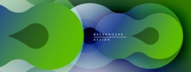 Soyut sıvı şekilleri, yeşil ve mavi renkler. Modern tasarım, düzgün eğimler, üst üste binen katmanlar dinamik bileşim oluşturur.