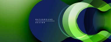 Soyut katmanlı tasarım. Yeşil, mavi renkler modern görsel efektler yaratır. Yumuşak eğimler, üst üste binen şekiller dinamik bileşim sunar.