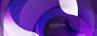 Soyut mor katmanlar akıcı dinamik arkaplan oluşturur. Modern tasarım eğimleri, kıvrımları, yumuşak gölgeleri kullanır.