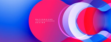 Soyut, canlı katmanlar akışkan şekiller yaratır. Mavi, pembe, mor renkler kusursuz bir şekilde harmanlanır. Arka planlar için modern tasarım ögesi.