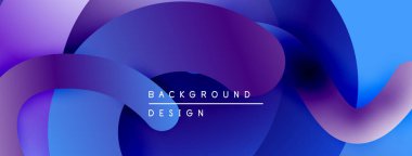 Soyut akışkan şekiller harmanlanır, canlı mor ve mavi renkler yaratır. Metin, kompozisyon içerisindeki arkaplan tasarımını okur.