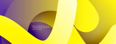 Soyut tasarım, üst üste binen şekiller, canlı sarı, mor renkler. Modern estetik, pürüzsüz gradyanlar dinamik görsel etki yaratır.