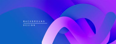 Soyut akışkan şekiller, canlı mavi mor gradyanlar. Arka planlar ve sunumlar için modern tasarım öğesi. Düz eğriler dinamik bileşim oluşturur.