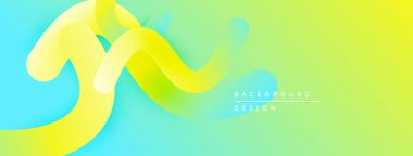 Soyut, enerjik bir arkaplan. Pürüzsüz akış kurdeleleri, sarı, turkuaz, yeşil gradyanlar dinamik görsel efekt yaratır. Modern tasarım ögesi.