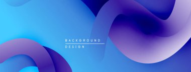 Soyut sıvı şekilleri, mavi mor gradyanlar. Arka planlar, sunumlar, dijital sanat için modern tasarım öğesi. Düz eğriler dinamik bileşim oluşturur.