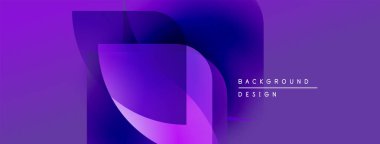 Soyut mor tasarım, üst üste binen şekiller. Renkler derinlik yaratır, modern estetik. Metin arkaplan tasarımı okur.
