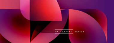 Soyut geometrik şekiller örtüşür, canlı kırmızı, mor renkler yaratır. Modern tasarım arka planlar, pankartlar, sunumlar için uygun.
