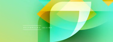Soyut eğim arkaplanı. Üst üste binen şekiller dinamik görsel efekt yaratır. Açık yeşil, sarı renkler kompozisyona hakim. Modern tasarım ögesi.