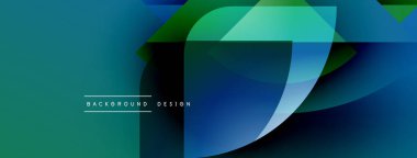 Soyut sıvı şekiller, canlı maviler, yeşiller modern arka plan oluşturur. Metin elementli minimalist tasarım. Düzen eğimleri kompozisyona hakim.