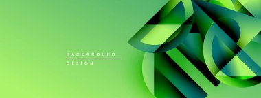 Soyut yeşil tasarım. Geometrik şekiller örtüşür, dinamik görsel efekt yaratır. Gradyan gölgeler derinliği arttırır, modern estetik.