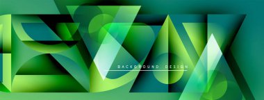 Soyut geometrik şekiller örtüşür, canlı yeşil gradyan arkaplan oluşturur. Dijital projeler için modern tasarım ögesi.