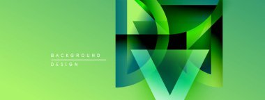 Soyut geometrik şekiller örtüşür, canlı yeşil gradyan arkaplan oluşturur. Dijital projeler için modern tasarım ögesi.