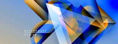 Soyut geometrik şekiller, parlak mavi, turuncu renkler. Modern tasarım, dinamik kompozisyon, pürüzsüz gradyanlar görsel ilgi yaratır.