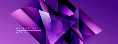 Soyut mor dizayn, üst üste binen şekiller, gradyanlar. Dijital projeler ve sunumlar için modern arkaplan ideali.