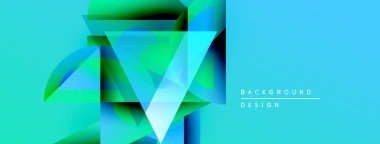 Soyut geometrik tasarım. Mavi, yeşil gradyanlar katmanlı şekiller yaratır. Modern estetik, arka planlar ve sunumlar için uygun. Minimalist stil.