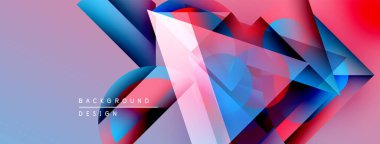 Soyut geometrik şekiller canlı renkleri harmanlarlar. Gradyan geçişler dinamik görsel doku yaratır. Arka planlar için modern tasarım ögesi.
