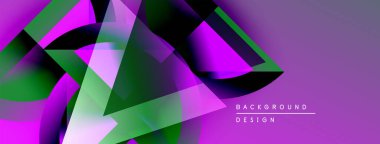Soyut geometrik şekiller örtüşüyor, canlı mor ve yeşil renkler yaratıyor. Arkaplan, pankart ve sunumlar için modern tasarım ögesi.