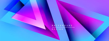 Soyut geometrik şekiller örtüşür, parlak mavi ve mor renkler yaratır. Modern tasarım elementleri dinamik görsel deneyim önerir.