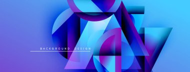 Soyut geometrik şekiller, canlı maviler, morlar modern tasarım yaratır. Gradyan etkiler derinlik ve görsel ilgi ekler. Mevcut en küçük metin.