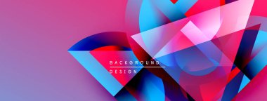 Soyut geometrik şekiller çakışıyor. Canlı pembeler, maviler, kırmızılar dinamik görsel efektler yaratır. Metin arka plan tasarımı okur. Modern, renkli kompozisyon.