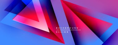 Soyut geometrik şekiller çakışıyor. Canlı mavi, pembe, mor gradyanlar dinamik görsel efekt yaratır. Modern tasarım elemanları.