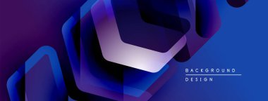 Soyut geometrik şekiller örtüşür, parlak mavi ve mor renkler yaratır. Modern tasarım teknoloji, yenilik, derinlik öneriyor.