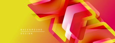 Soyut geometrik şekiller örtüşür, parlak sarı, turuncu, pembe renkler yaratır. Arkaplan ve afişler için modern tasarım ögesi.