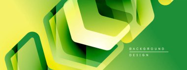 Soyut geometrik şekiller örtüşüyor, canlı yeşil, sarı renkler yaratıyor. Modern tasarım enerji, hareket, derinlik öneriyor. Minimalist estetik.