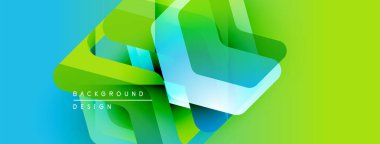 Soyut geometrik şekiller örtüşüyor, canlı yeşil, mavi renkler yaratıyor. Arkaplan ve sunumlar için modern tasarım ögesi.