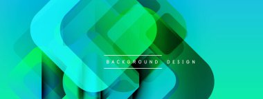 Soyut geometrik şekiller örtüşür, parlak mavi, yeşil eğimler yaratır. Modern tasarım teknoloji, yenilik, akıcılık öneriyor..