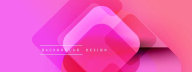 Soyut geometrik şekiller örtüşür, canlı pembe gradyan arkaplan oluşturur. Metin arka plan tasarımı okur. Modern, minimalist estetik.