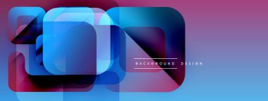 Soyut geometrik şekiller örtüşüyor, parlak mavi ve mor renkler yaratıyor. Arkaplan ve sunumlar için modern tasarım ögesi.