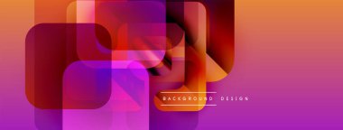 Soyut geometrik şekiller örtüşür, canlı bir değişim etkisi yaratır. Turuncu, mor renkler tasarımda baskın. Modern arkaplan dokusu.