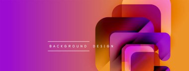 Soyut geometrik şekiller örtüşür, canlı bir değişim etkisi yaratır. Mor, turuncu renkler tasarımda baskın. Modern estetik.
