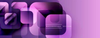 Soyut mor tasarım özellikleri üst üste binen yuvarlak kareler. Modern geometrik desen canlı görsel efekt yaratır.