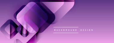 Soyut mor arkaplan özellikleri katmanlı kareler, modern tasarım yaratır. İnce gradyanlar derinlik ve görsel ilgi ekler.