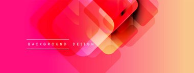 Soyut geometrik şekiller örtüşüyor, canlı pembe, kırmızı, turuncu gradyan oluşturuyor. Modern tasarım elementleri dinamik görsel deneyim önerir.