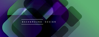 Soyut geometrik şekiller örtüşüyor, canlı renk eğimleri yaratıyor. Modern tasarım, deniz mavisi, mor ve yeşil renklere sahiptir. Minimalist metin mevcut.