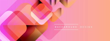 Soyut geometrik şekiller örtüşüyor, canlı pembe, turuncu renkler yaratıyor. Modern tasarım elementleri dinamik görsel deneyim önerir.