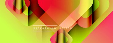 Soyut geometrik şekiller çakışıyor. Canlı renkler harmanlanarak, dinamik görsel efekt yaratır. Modern tasarım arka planlar için uygun.