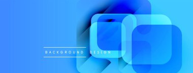 Soyut mavi tasarım üst üste binen kareler, gradyanlar, modern estetik özellikler. Basit metin arkaplan tasarımı okur. Parlak, temiz kompozisyon.